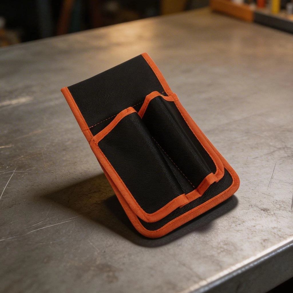 Sturdy construction site tool pouch with multiple slots for hand tools