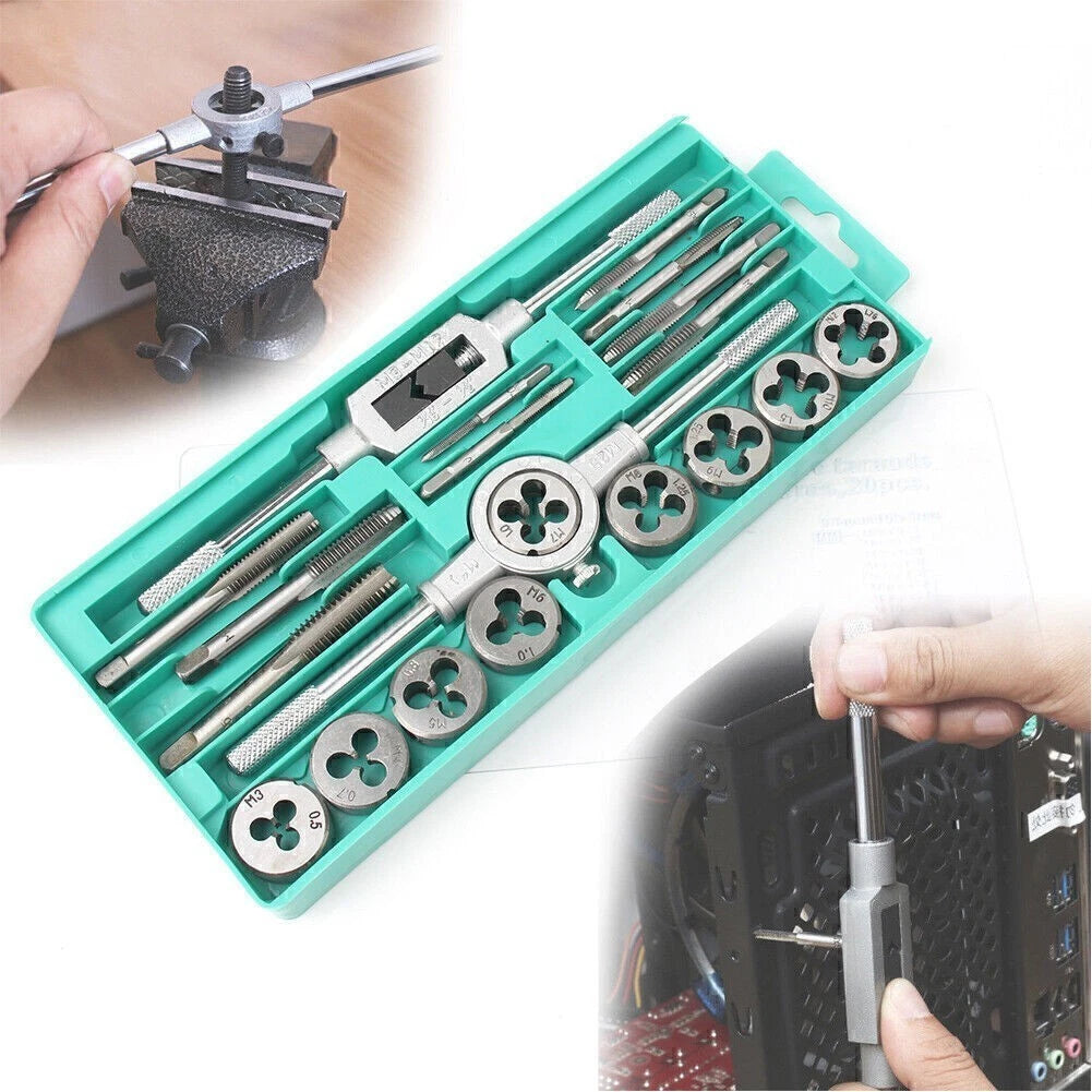20pcs M3-M12 Metric Screw Thread Plugs Tap Wrench Die Kit