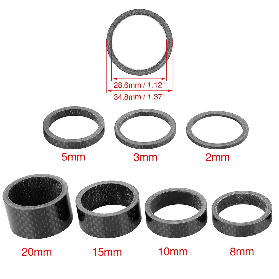 7pc Bicycle Headset Spacers for 1 1/8 Inch Stem Bike Stem (2 3 5 8 10)