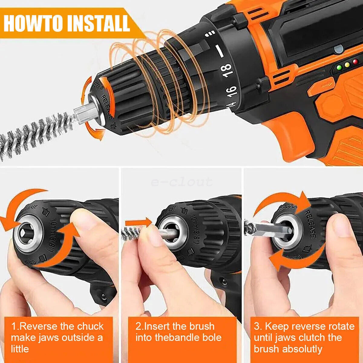 12PCS Stainless Steel Bore Brush Set for Power Drill Cleaning