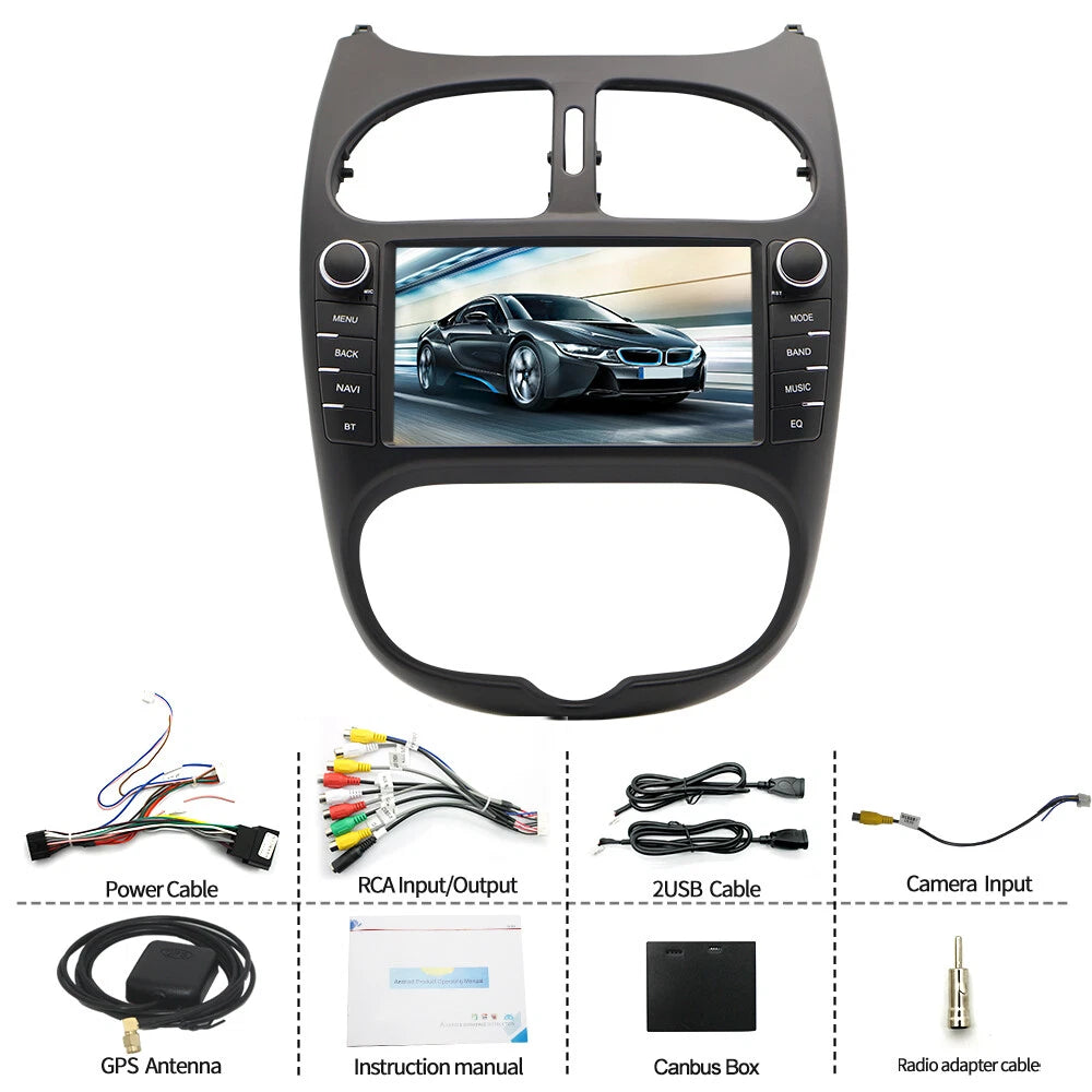 7'' Android Car Stereo GPS Navigation for Peugeot 206 (1999–2008)