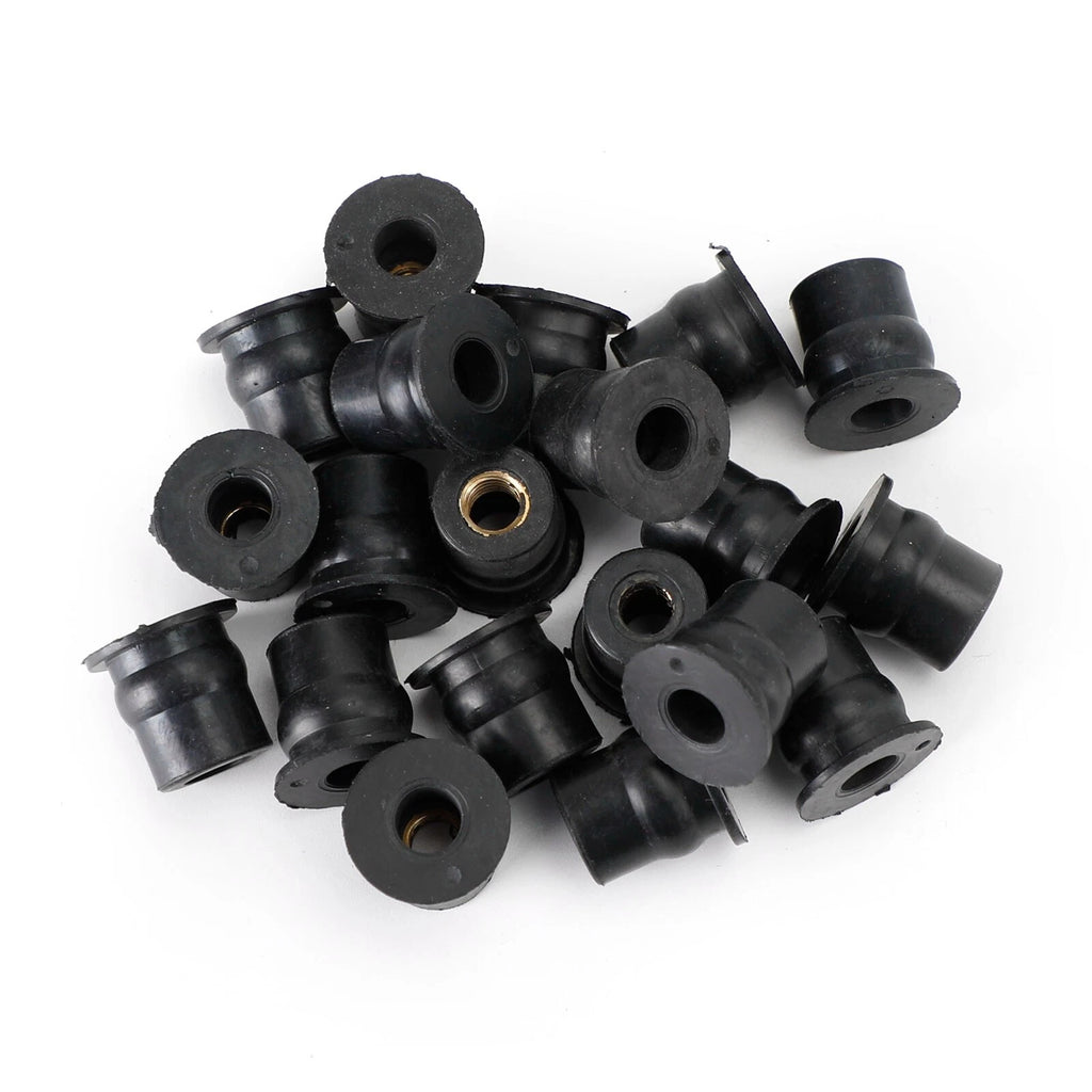 20 M6 Rubber Well Nuts for Windscreen & Fairing (Fits 13mm Hole)