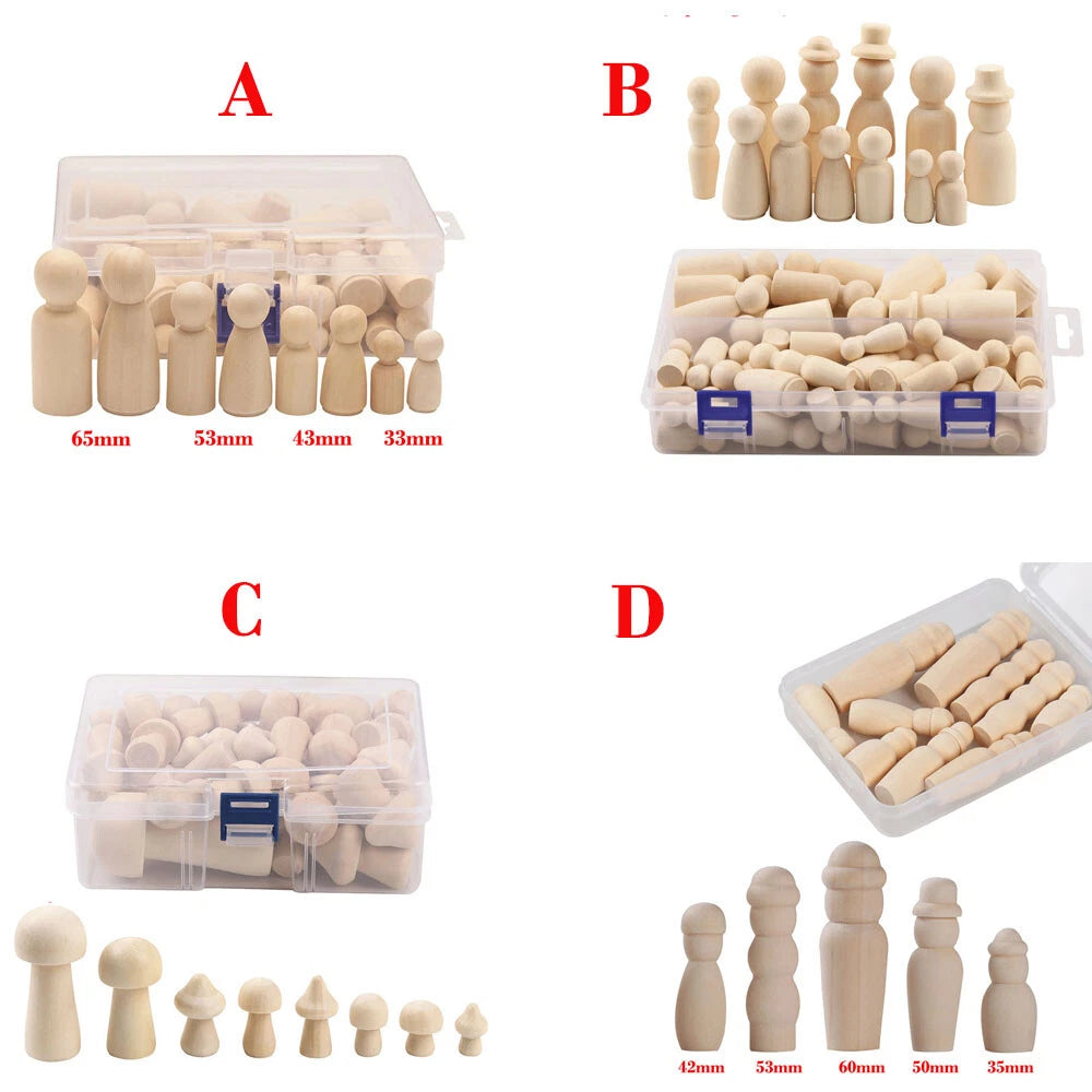 Set of 4 Wooden Peg Dolls for Kids DIY Craft