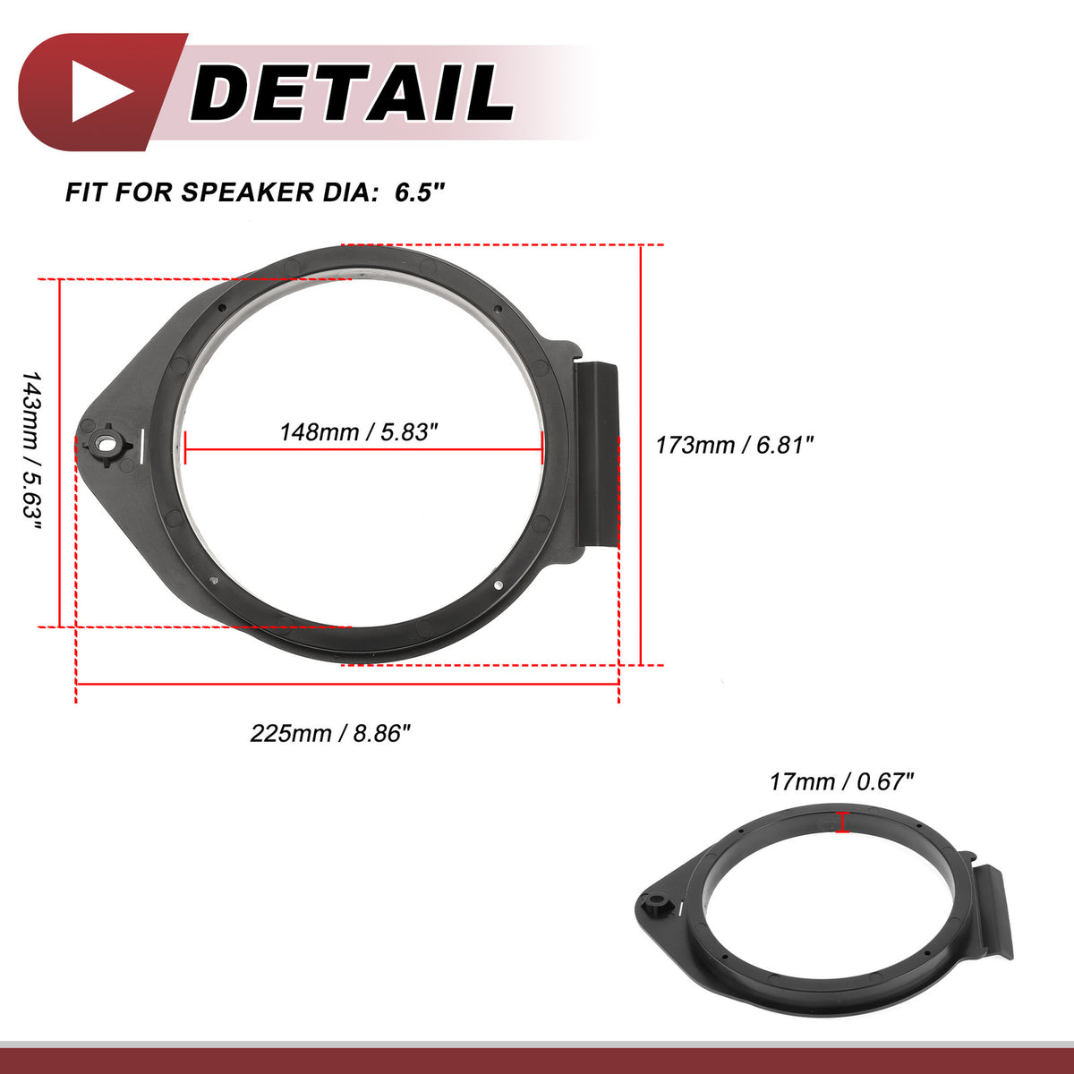 Speaker Spacer Ring Adaptor for Chevrolet Avalanche 6.5in (2007–2020) 2 Pcs