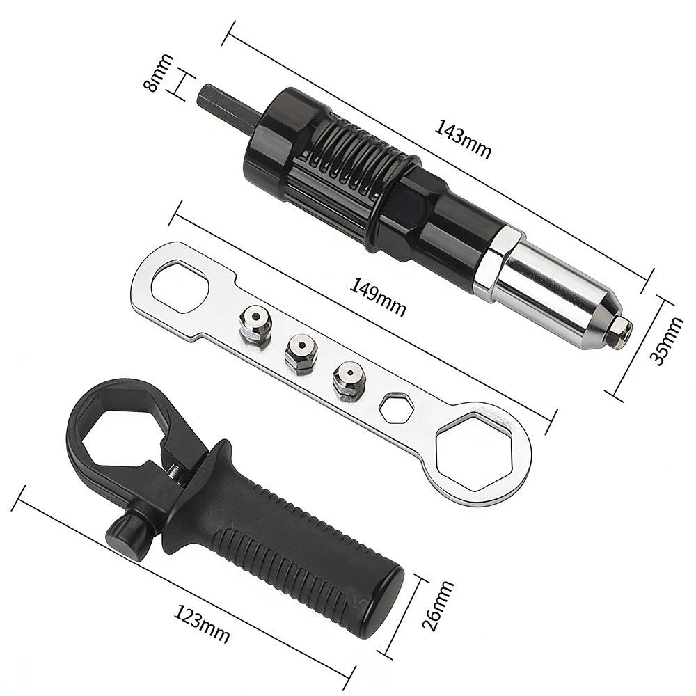 3PCS Riveting Adapter Kit for Power Drill with Various Threaded Heads