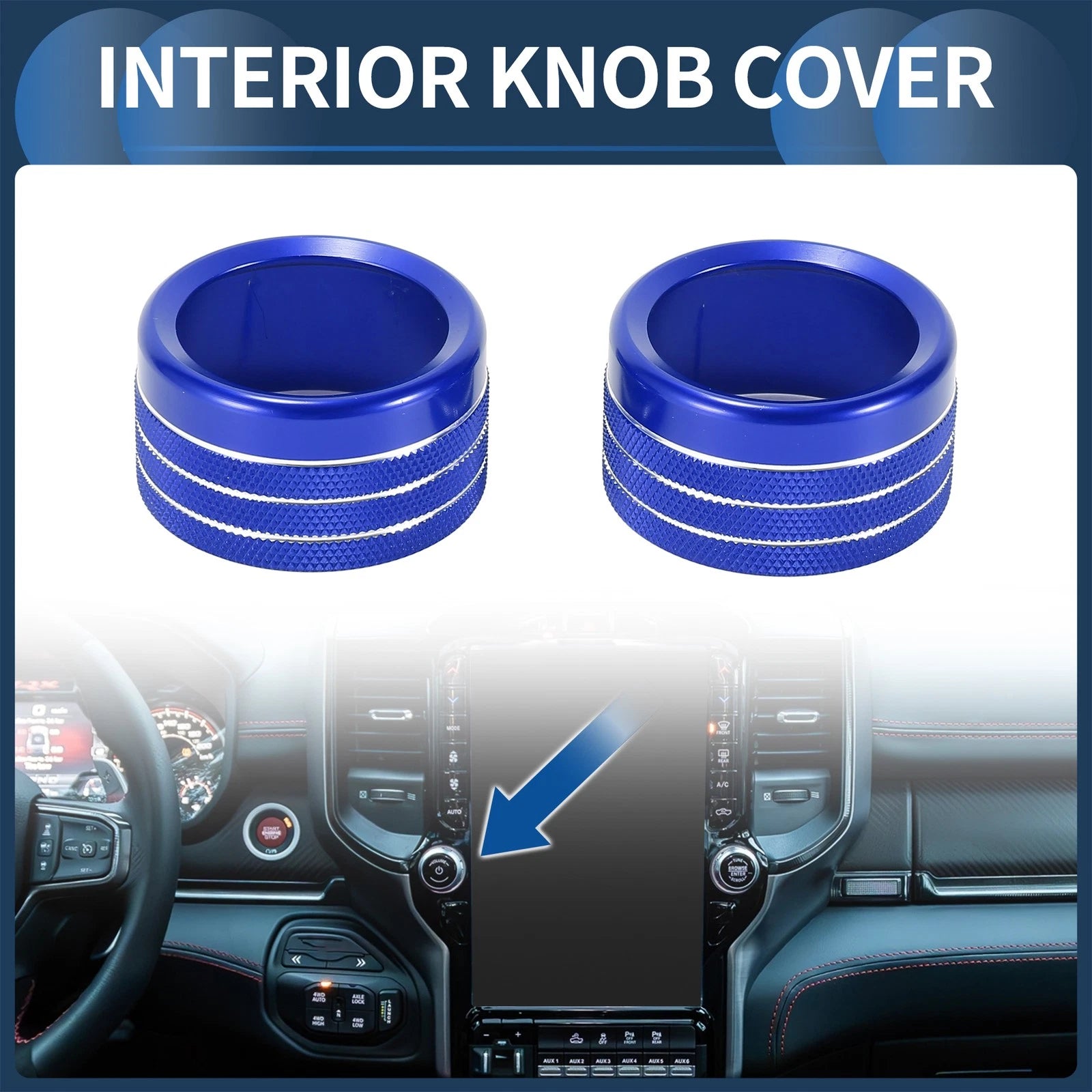 Center Console Audio Media Switch Knob Cover for Dodge Ram (2019–2021) 2 Pcs Blue