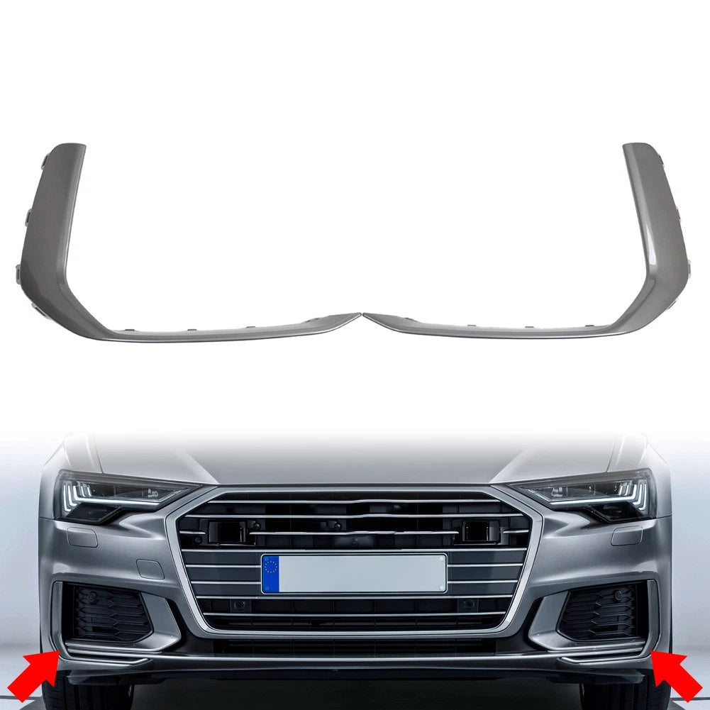 2pcs Front Bumper Lower Side Grill Cover for Audi A6 C8 S6 (2019–2024) Silver Grey