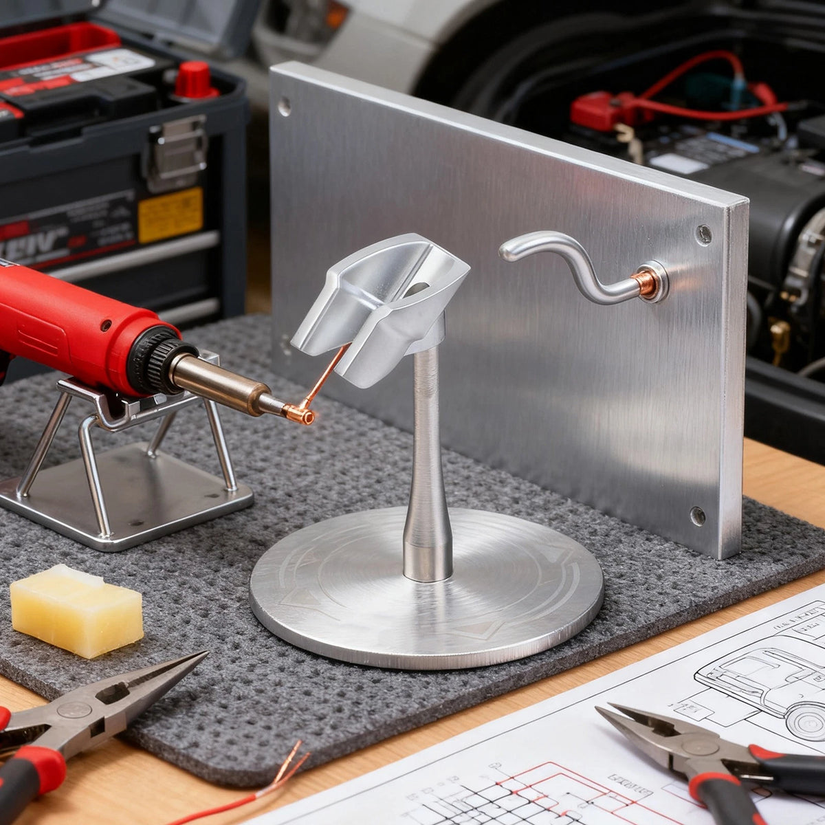 Compact Stainless Steel Soldering Iron Stand with Non-Slip Rubber Pads