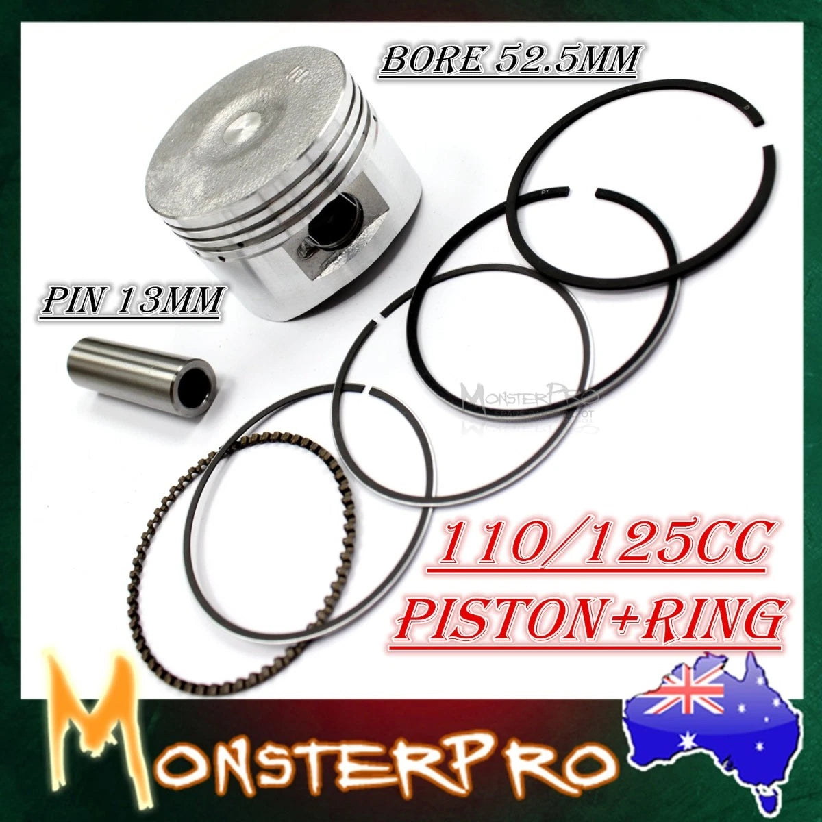 Piston Rings Kit 52.5mm 13mm for 110cc 125cc Quad Dirt Bike ATV Buggy