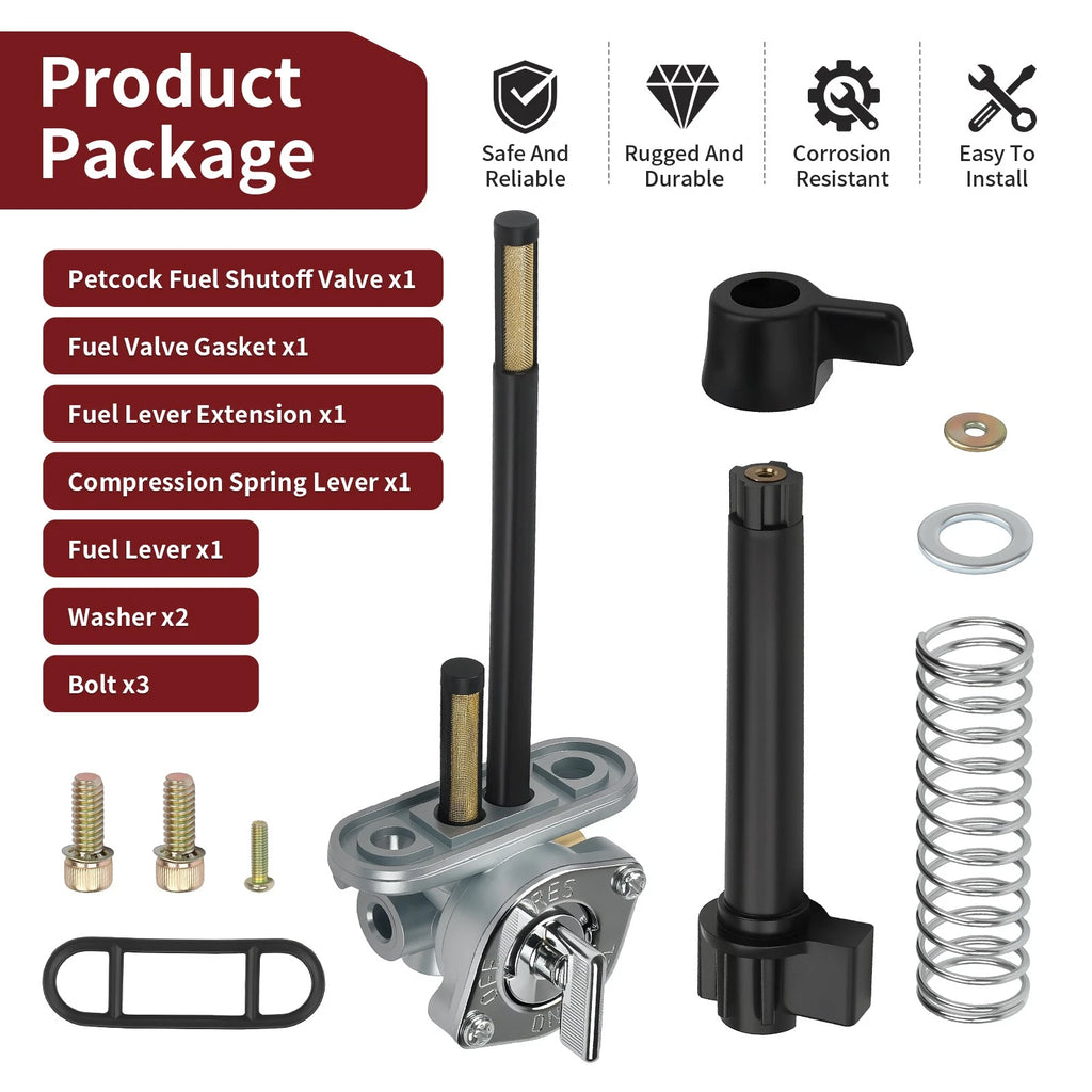 Aluminum Fuel Valve Petcock + Lever Knob for Polaris 300 400L 2X4 4X4