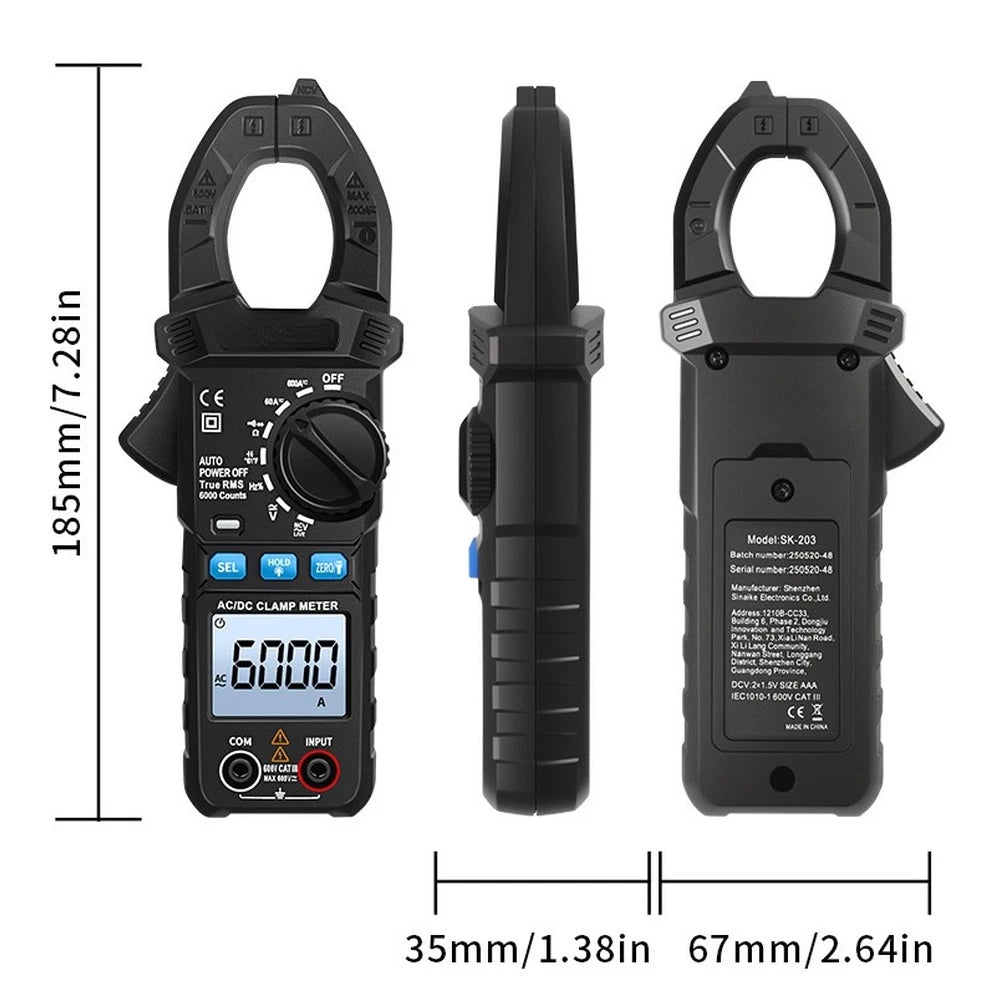 Electrician Clamp Meter Multimeter with Non Contact Voltage and Flashlight