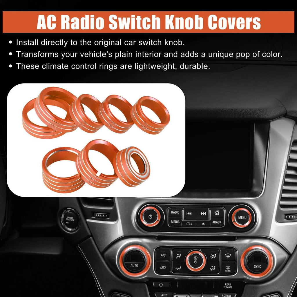 AC Radio Switch Knob Covers 8 Pc for Chevy Silverado GMC Sierra (2014–2018)