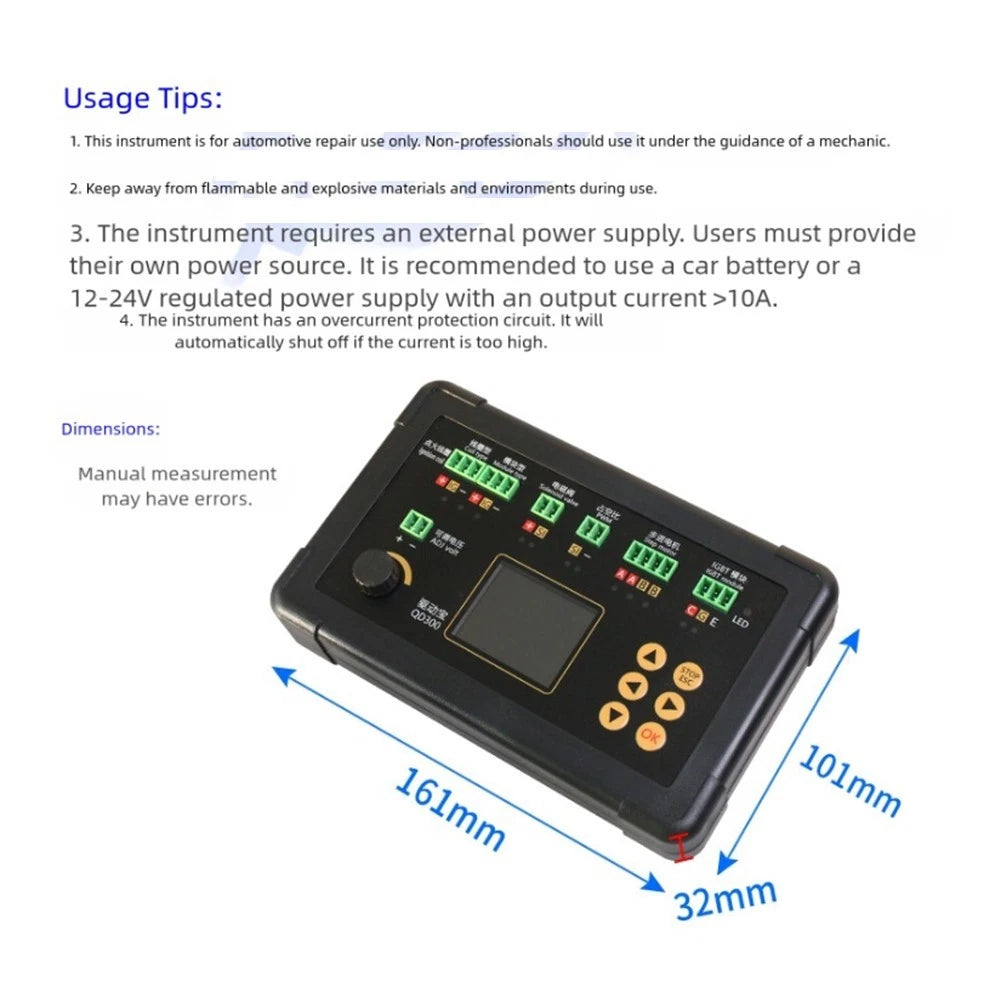 QD300 Ignition Coil and Fuel Injector Tester with IGBT 3A