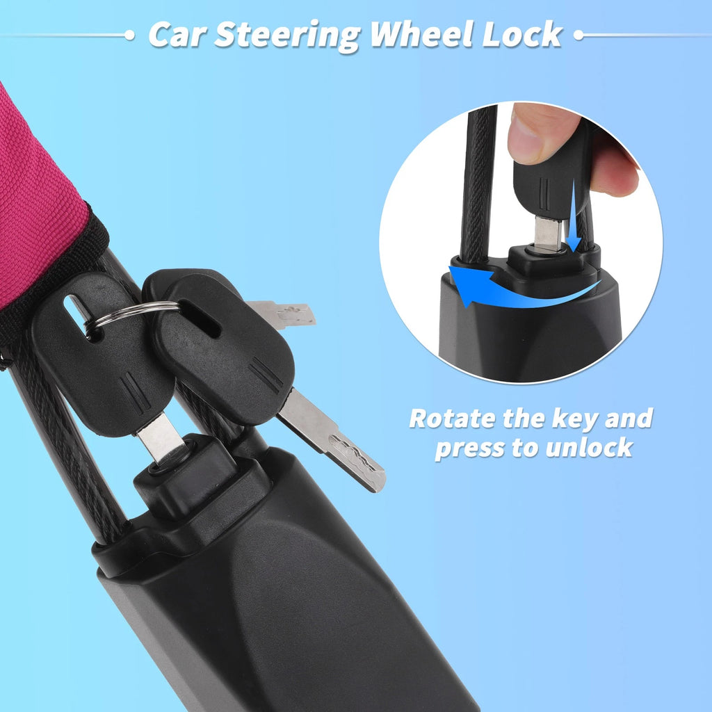Steering Wheel Lock & Seat Belt Lock for Universal Fit (Pink)