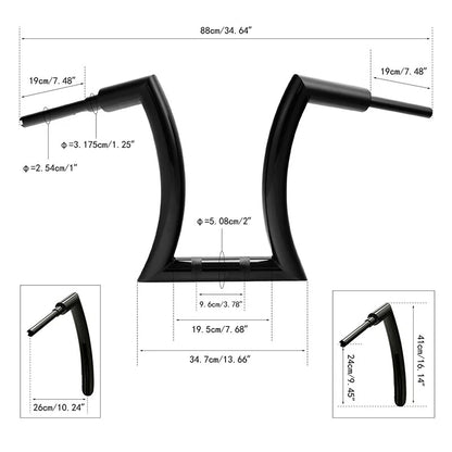 16" Black Rise 2" Hanger Handlebar for Harley Sportster Iron 883 (2004–2023)