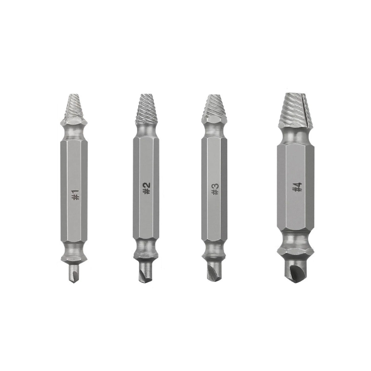 Set of 4 Screw Extractor Kit for Broken Damaged Bolt Remover Drill Bits