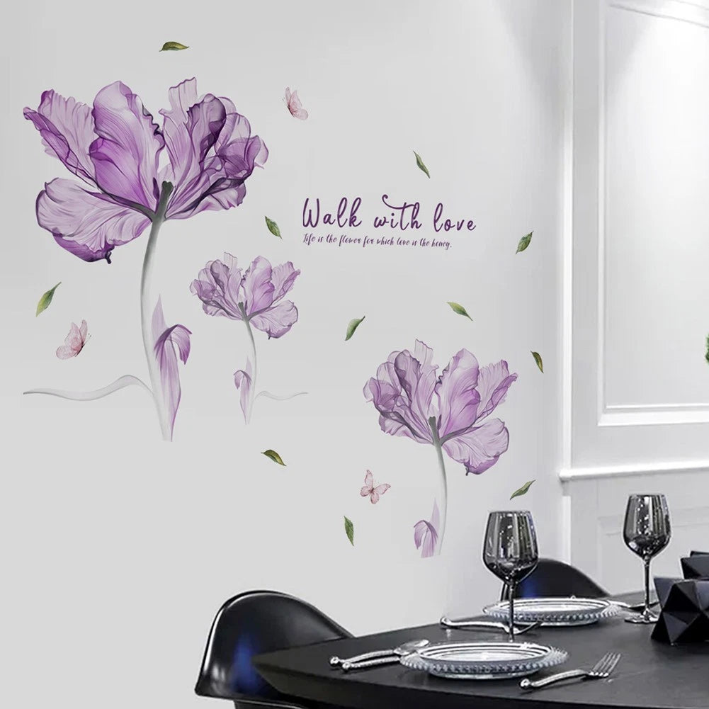 Peelable Purple Flowers Wall Sticker Tool 30x90cm Decor