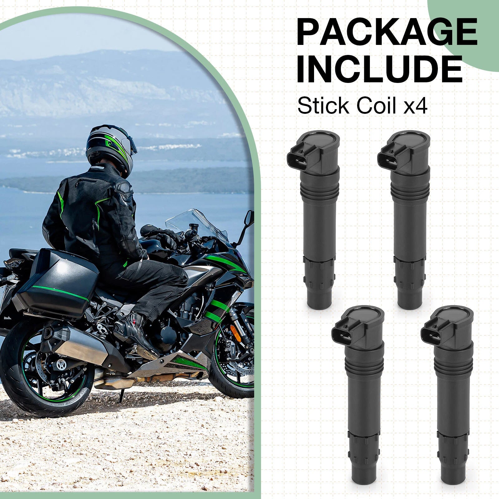 Set of 4 Ignition Coils for Kawasaki Ninja 1000 ZX-12R ZX-9R ZX1000 ZX1200 ZX900