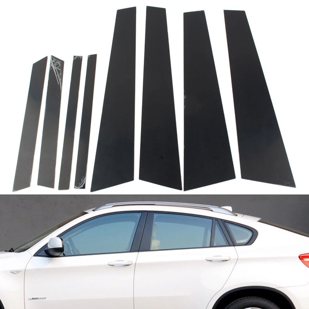 8x Black Door Window Column B C Pillars Posts Cover Trims For BMW X6 E71 09-14
