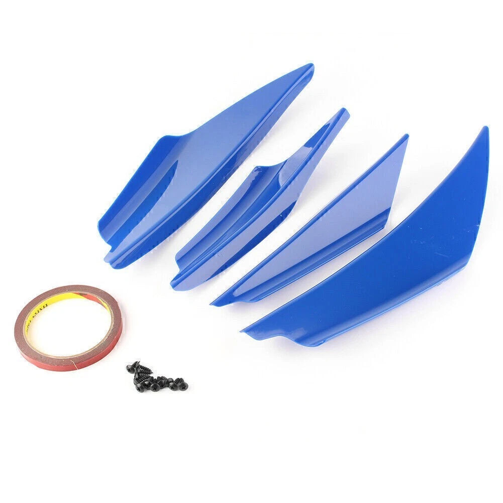 Universal ABS Plastic Front Bumper Canards Splitter Fins Body Spoiler Blue