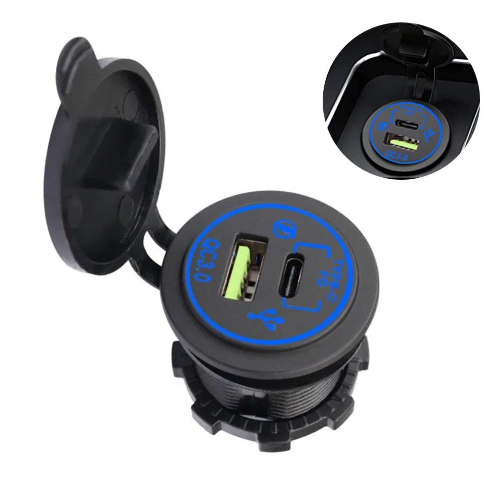 Dual USB QC3.0 Type-C Fast Charger for Car Cigarette Lighter Adapter