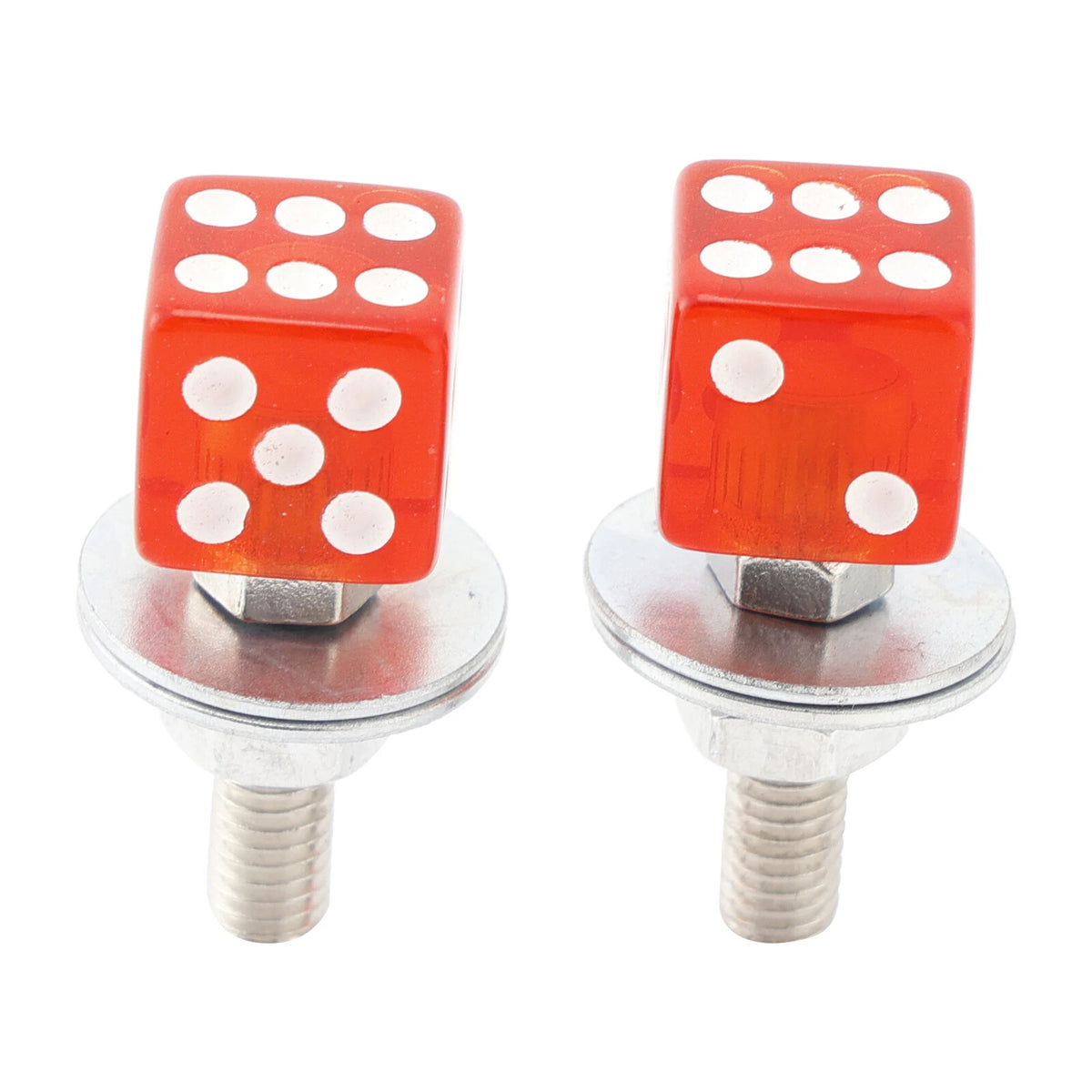 2X Red Dice License Plate Bolts for Motorcycle Bike