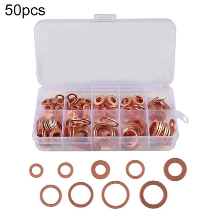 Set of 50 Copper Washers for Sealing Applications