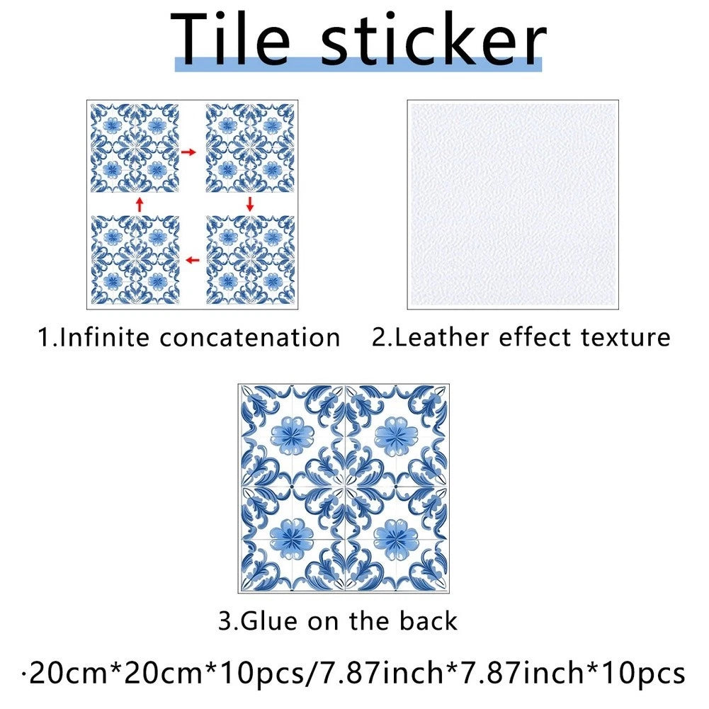 12pcs Retro Style Tile Stickers for Home Decoration (Waterproof PVC)