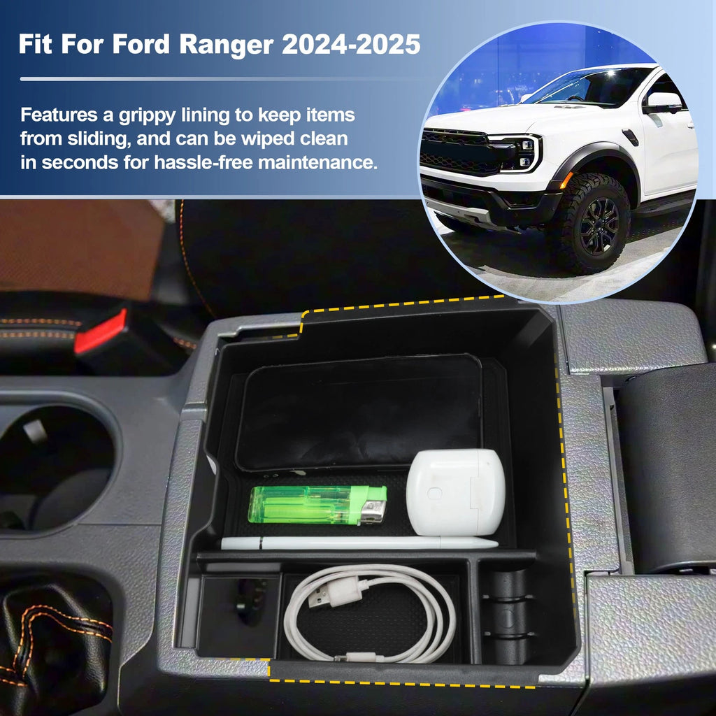 Center Armrest Storage Tray Organizer for Ford Ranger (2024–2025)