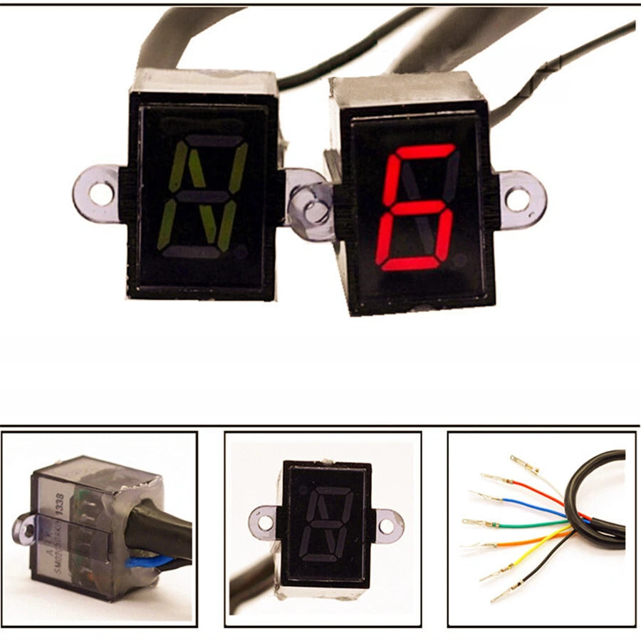 Digital Motorcycle Gear Display Indicator Red LED N - 6 Speed Shift Lever Gauge