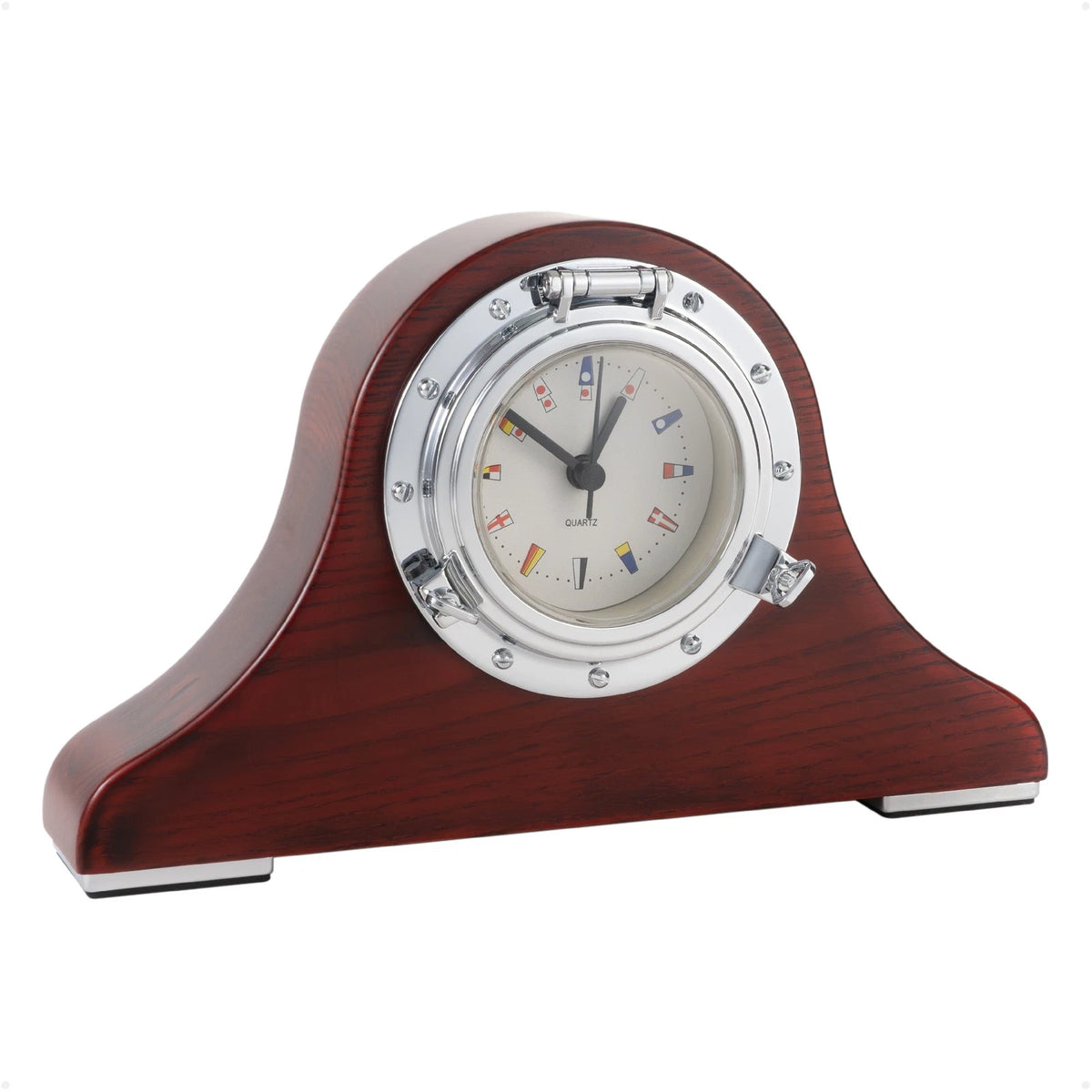 Porthole Collection Nautical Tambour Clock for Desk (Mahogany Finish)