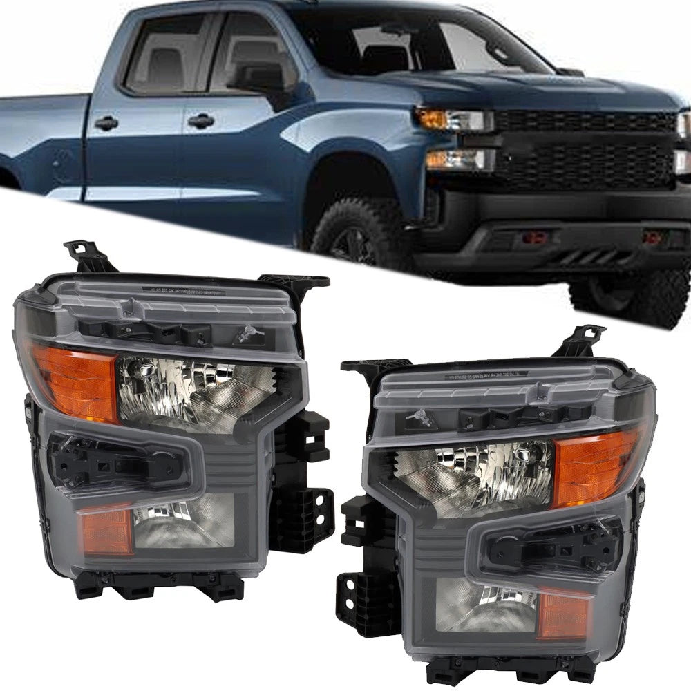 Headlight Set for Chevy Silverado 1500 (2022–2024) Clear Halogen Driver+Passenger