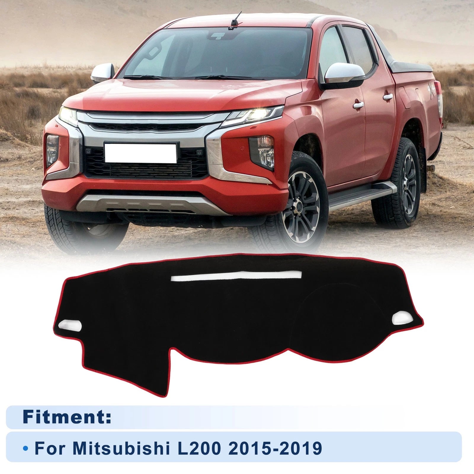 Dash Cover for Mitsubishi L200 2015–2019 Polyester Black With Red Edge