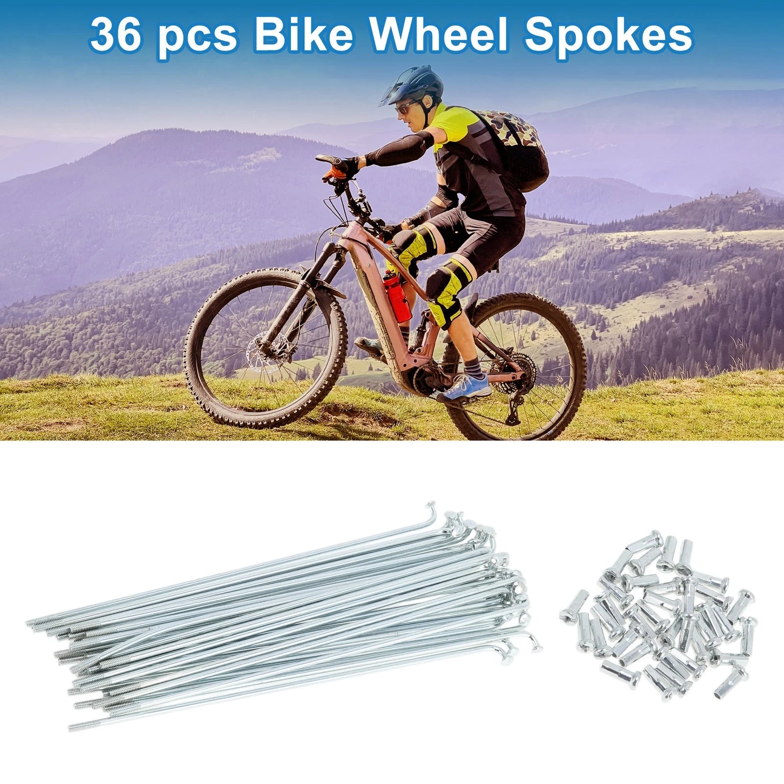 Bicycle Spokes Set 133mm Galvanized Carbon Steel for 14G Wheels (36 Pack)