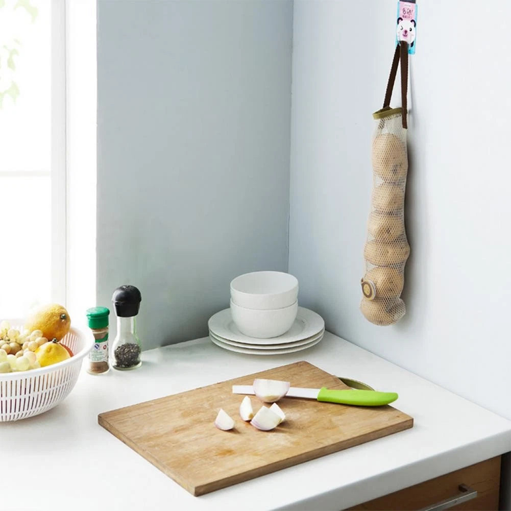 3 Pack Mesh Onion Garlic Storage Bags for Kitchen Wall Hanging
