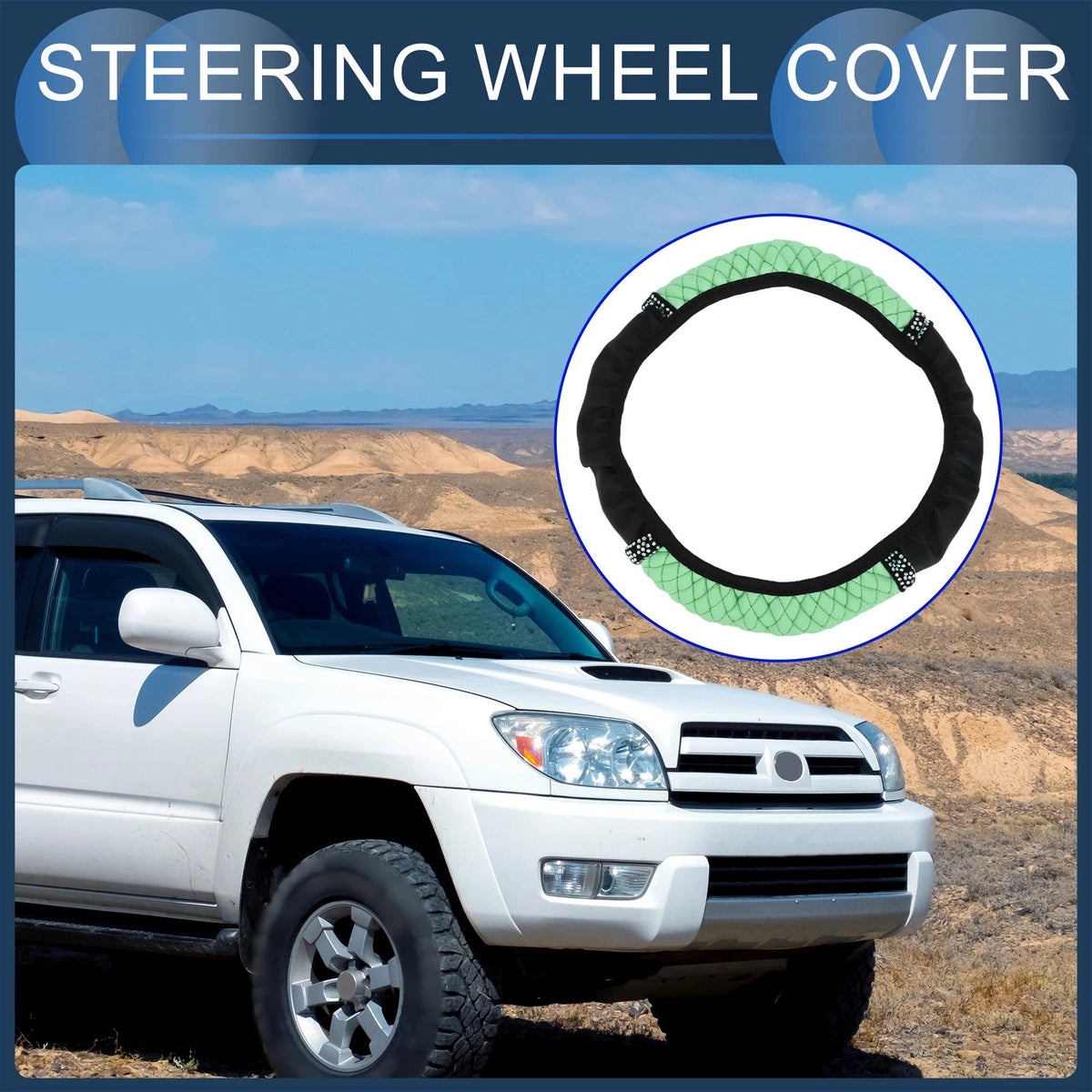 Steering Wheel Cover 14.6"-15" for Universal Vehicles (1 Pc) - Green Faux Leather