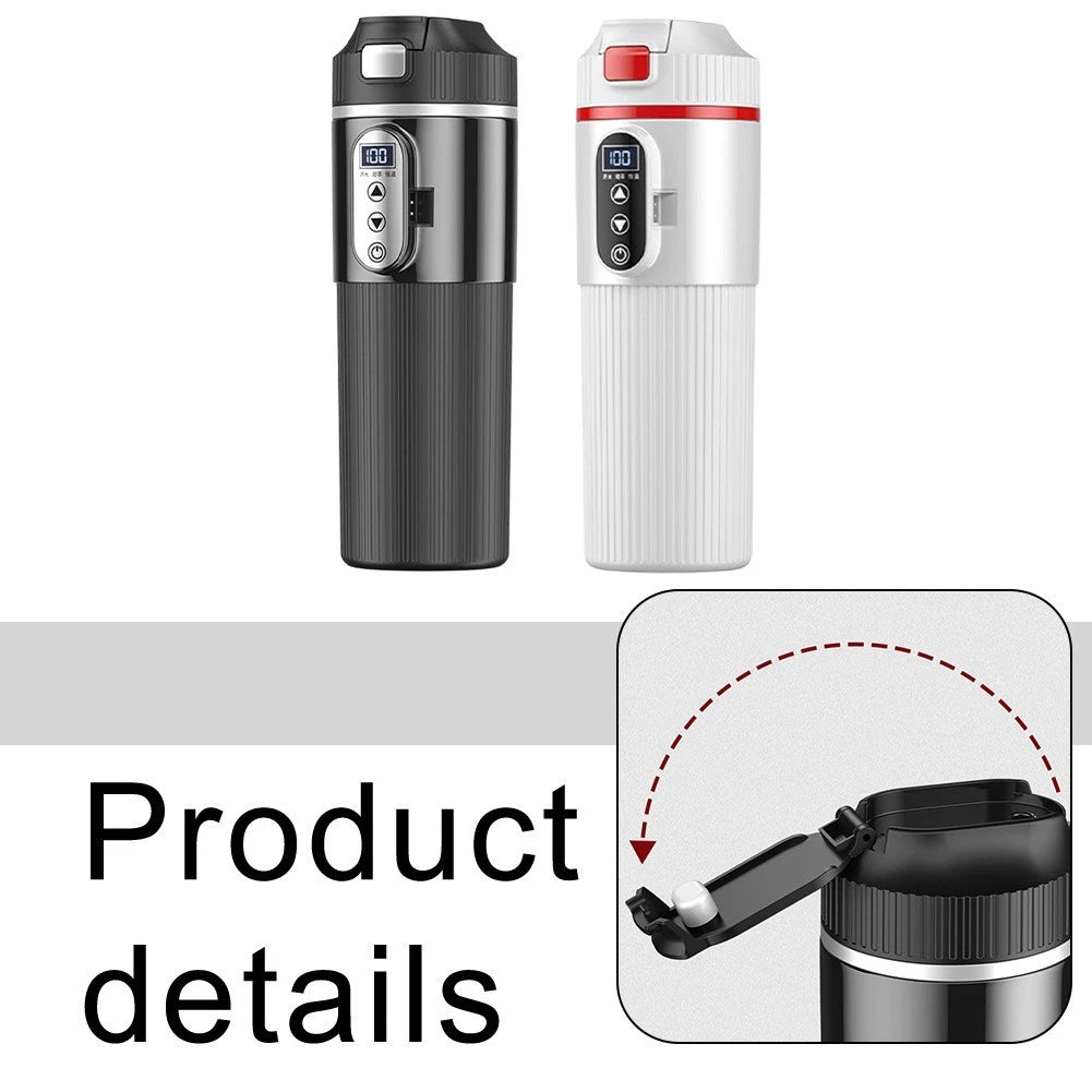 Electric Car Kettle 500ml with LCD Display and Adjustable Heat Settings
