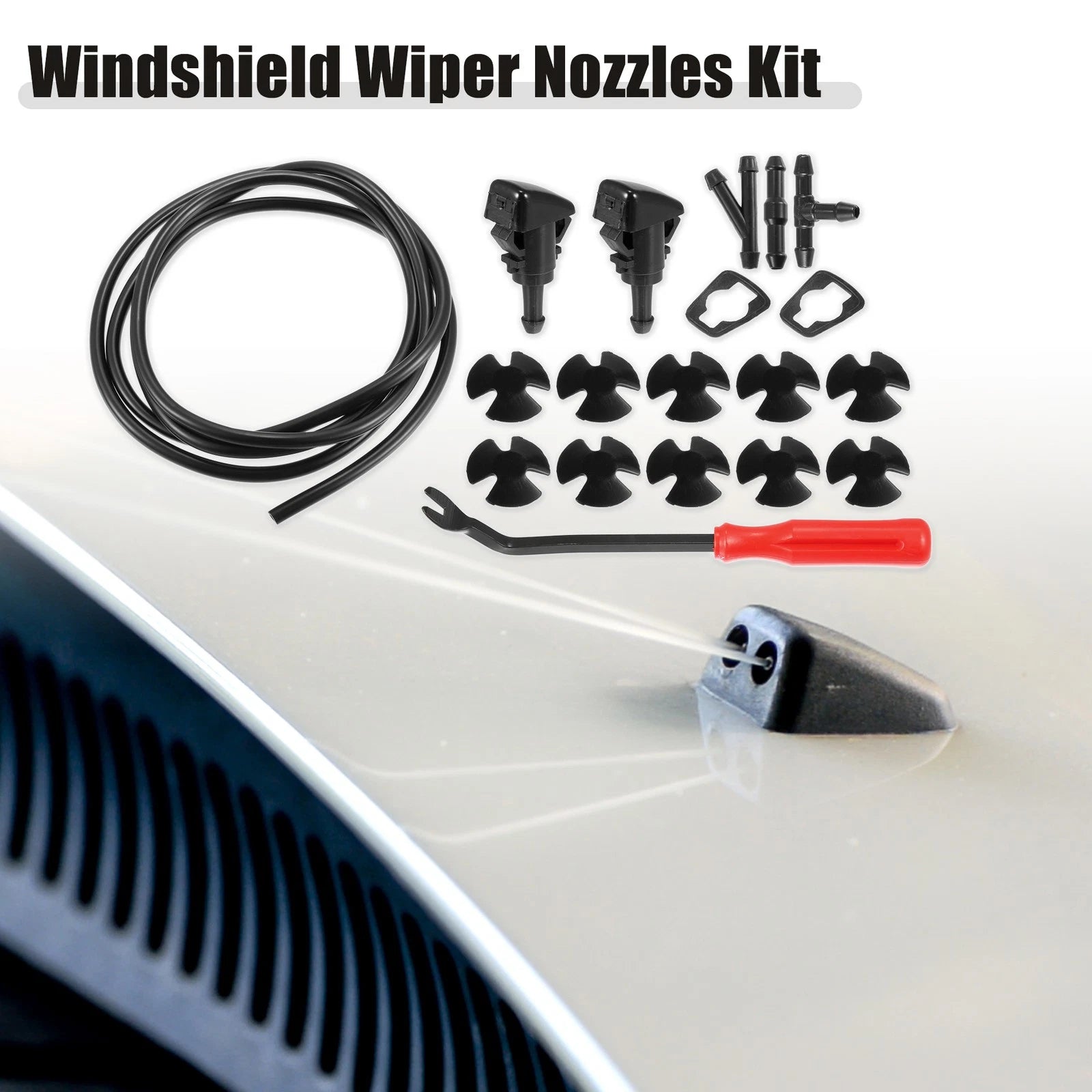 Windshield Washer Nozzle Kit Front 2M Hose Fit for Dodge Ram (2002–2010)