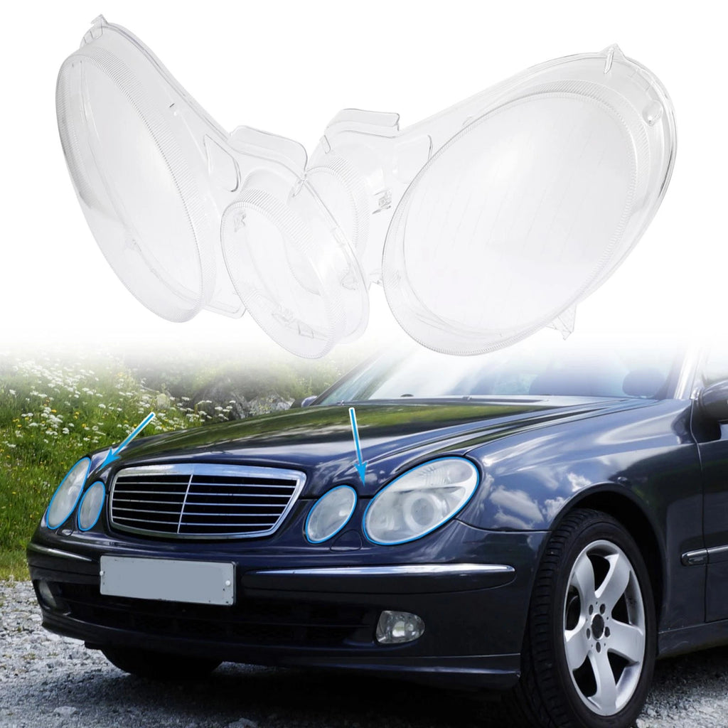 Headlight Lens Cover Shell Front Pair Replacement for Mercedes-Benz W211 (2002–2008)