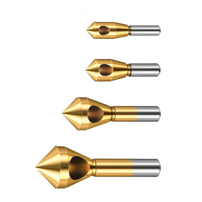 Set of 4 Titanium Coated Chamfer Drill Bits for Wood Plastic Metal