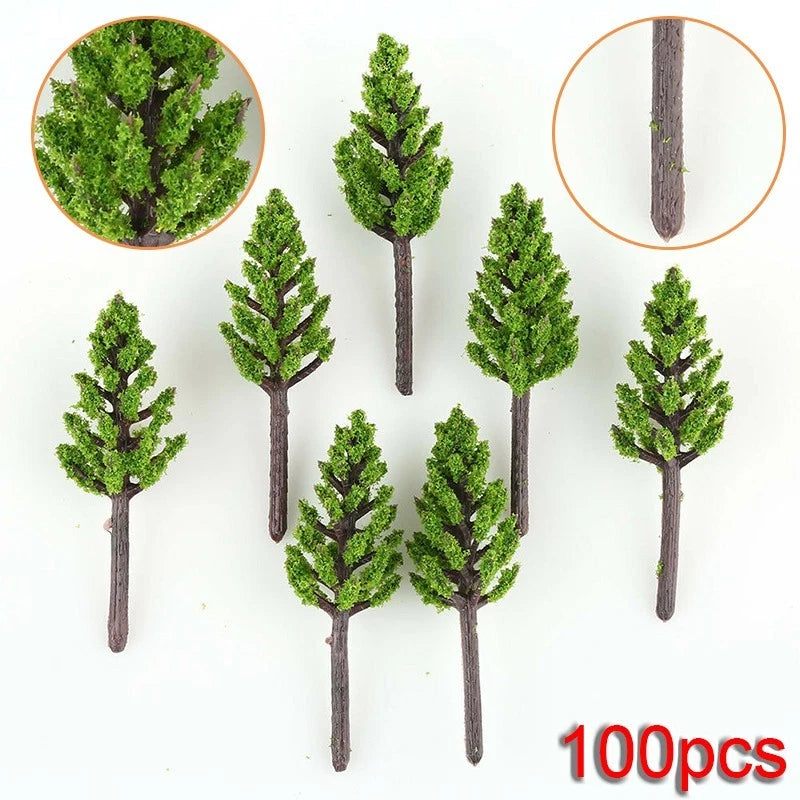 100pcs Set of Green Pine Trees for N Z Scale Railway Layout