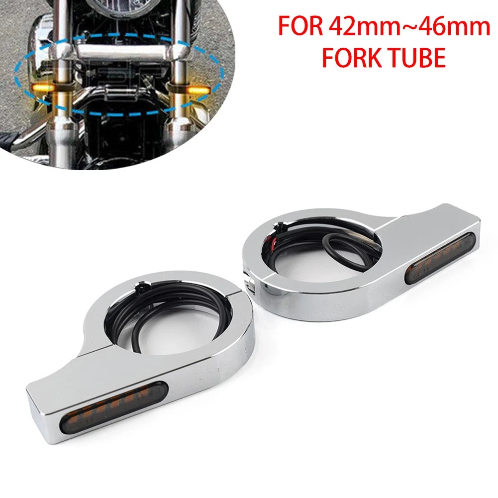 Chrome LED Fork Turn Signal Light Indicator for Harley Touring