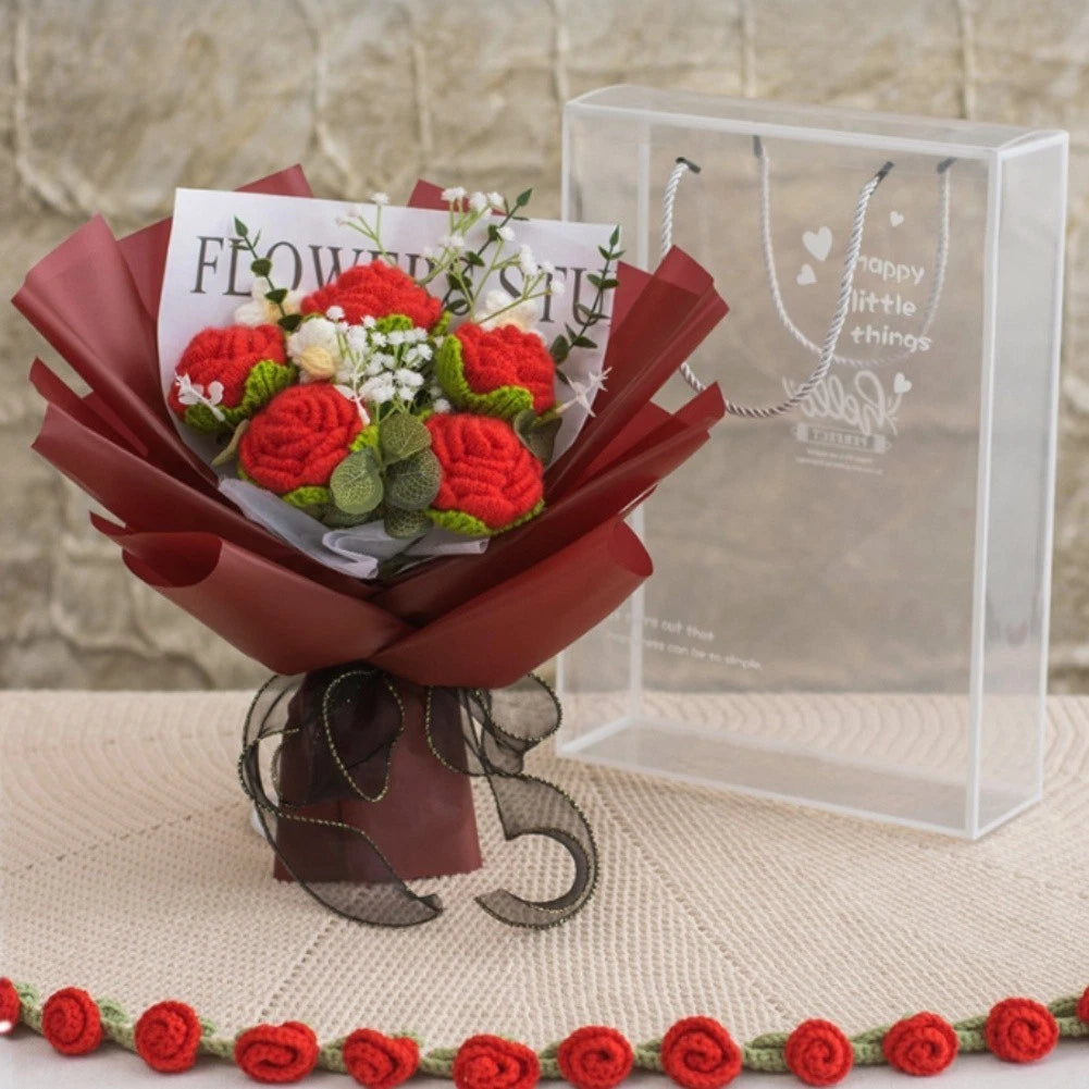 Handcrafted Rose Crochet Bouquet Decorative Flower Bundle