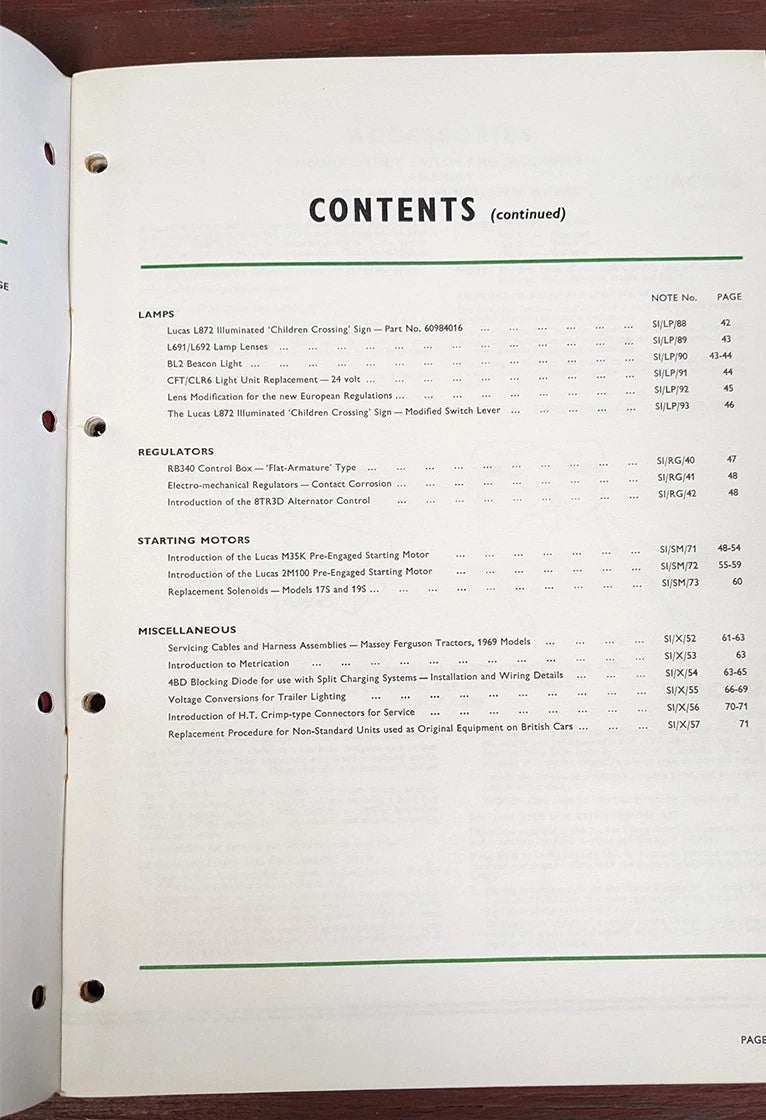 Factory Original Lucas Service Instruction Digest for (1970)