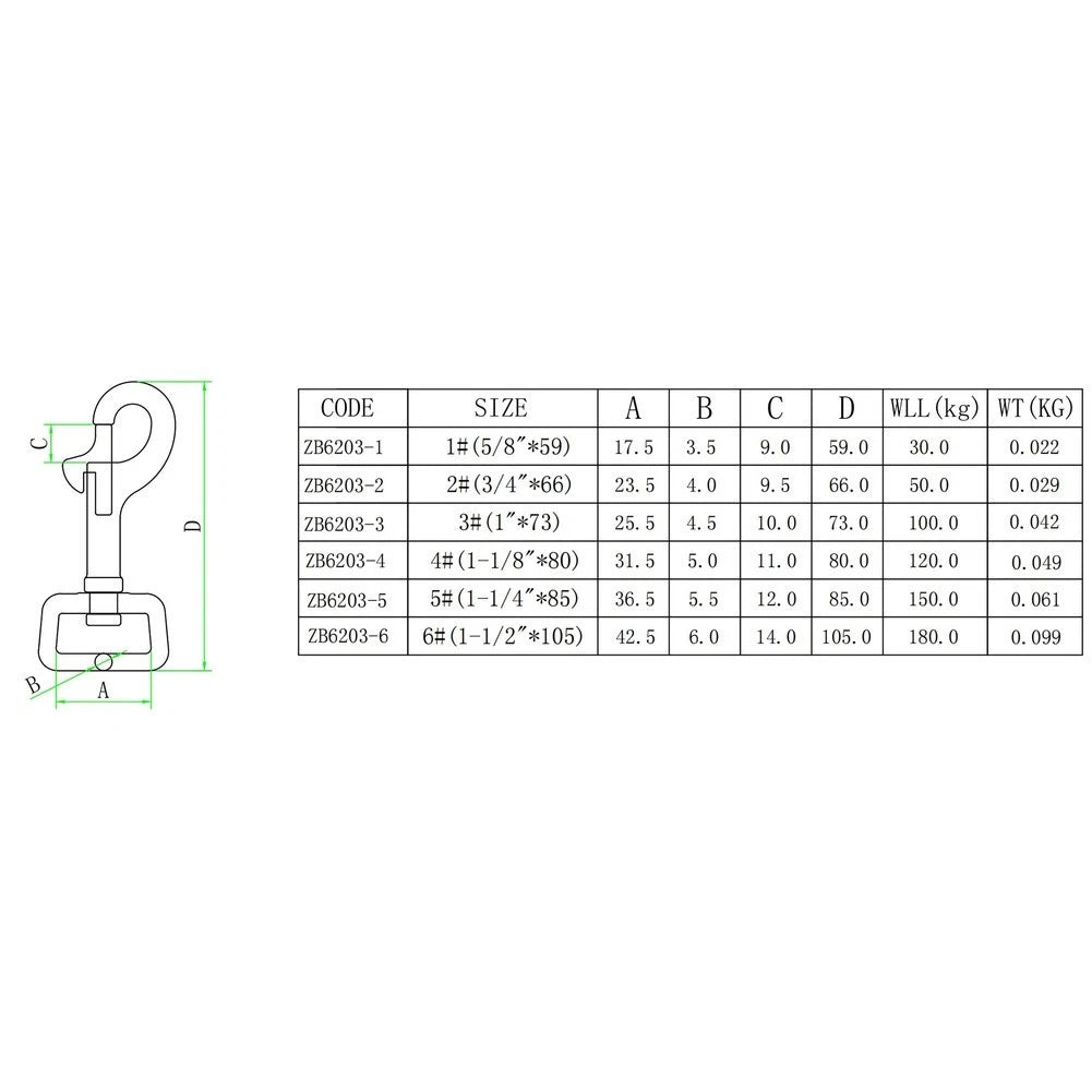 316 SS Swivel Eye Bolt Snap Hook for Scuba Diving Gear