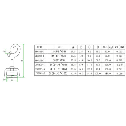 316 SS Swivel Eye Bolt Snap Hook for Scuba Diving Gear