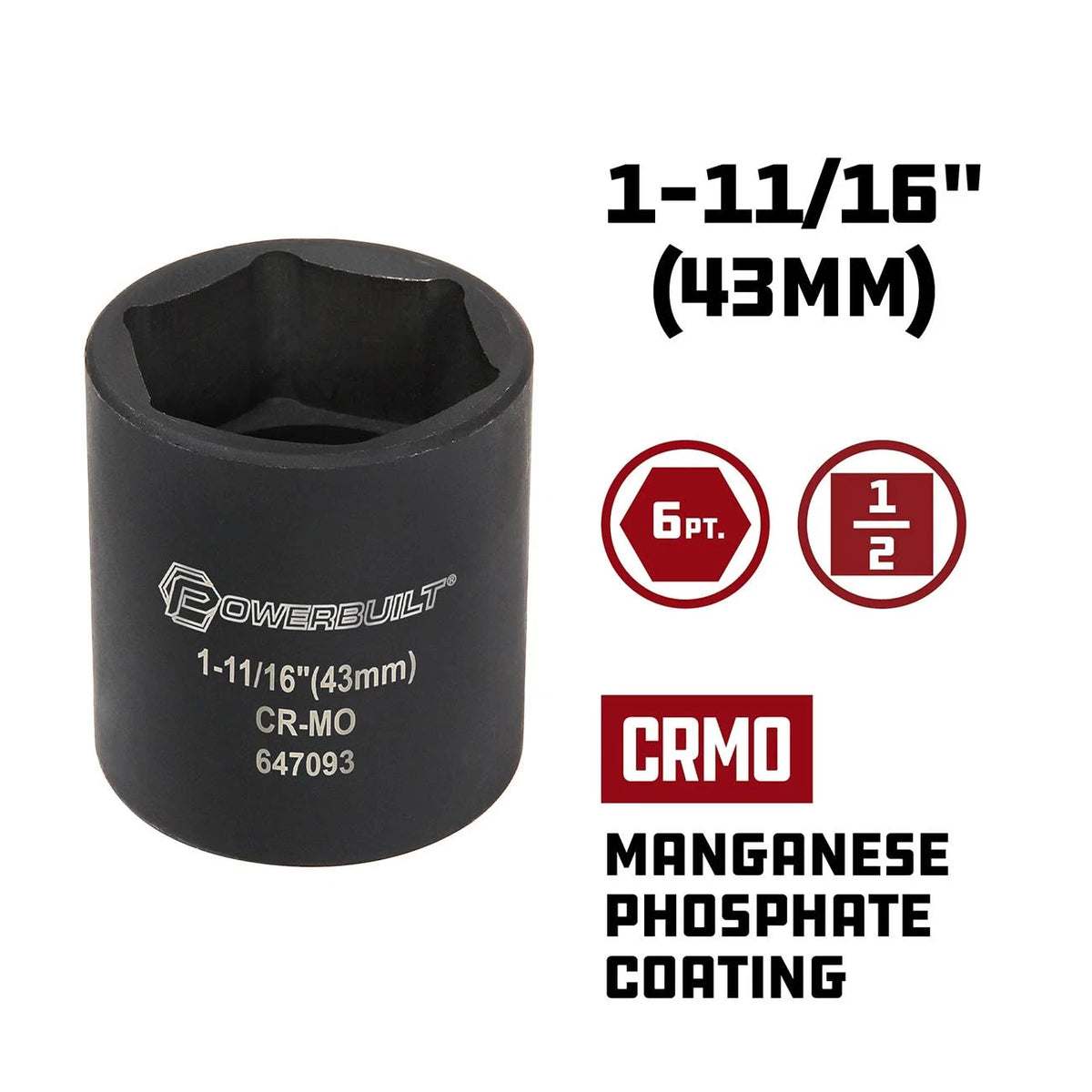 1-11/16" Spindle Nut Impact Socket for Dodge (1/2" Drive, 647093)