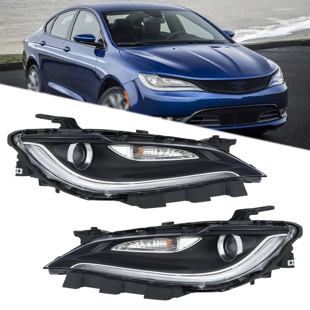 Set of 2 Halogen Headlights with LED DRL for Chrysler 200 (2015–2017)
