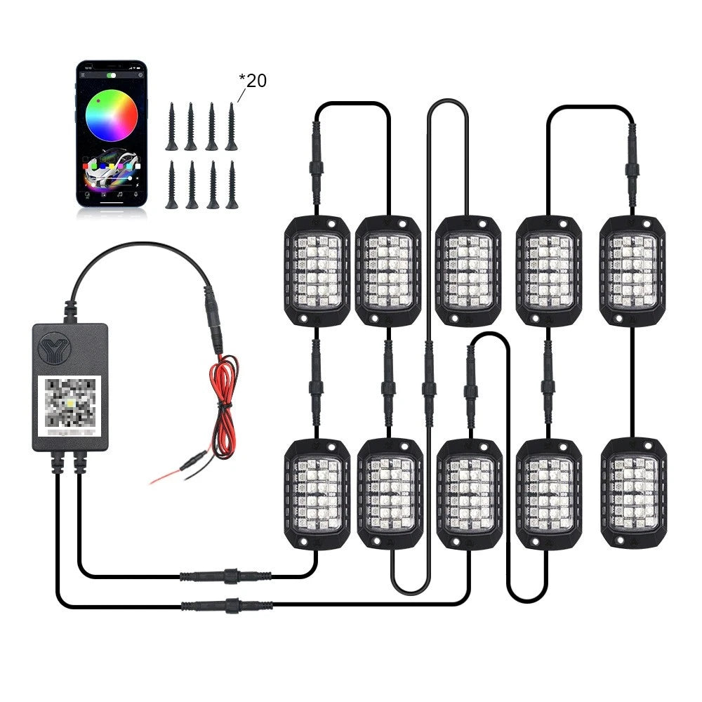 10Pcs RGB LED Rock Light Underbody Kit for Jeep Truck