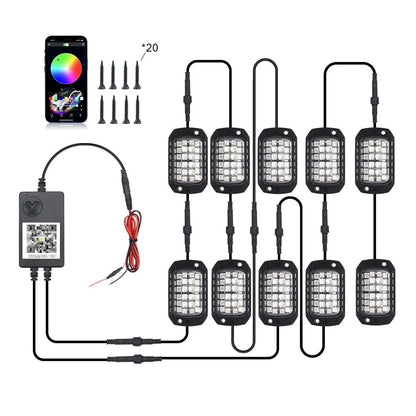 10Pcs RGB LED Rock Light Underbody Kit for Jeep Truck